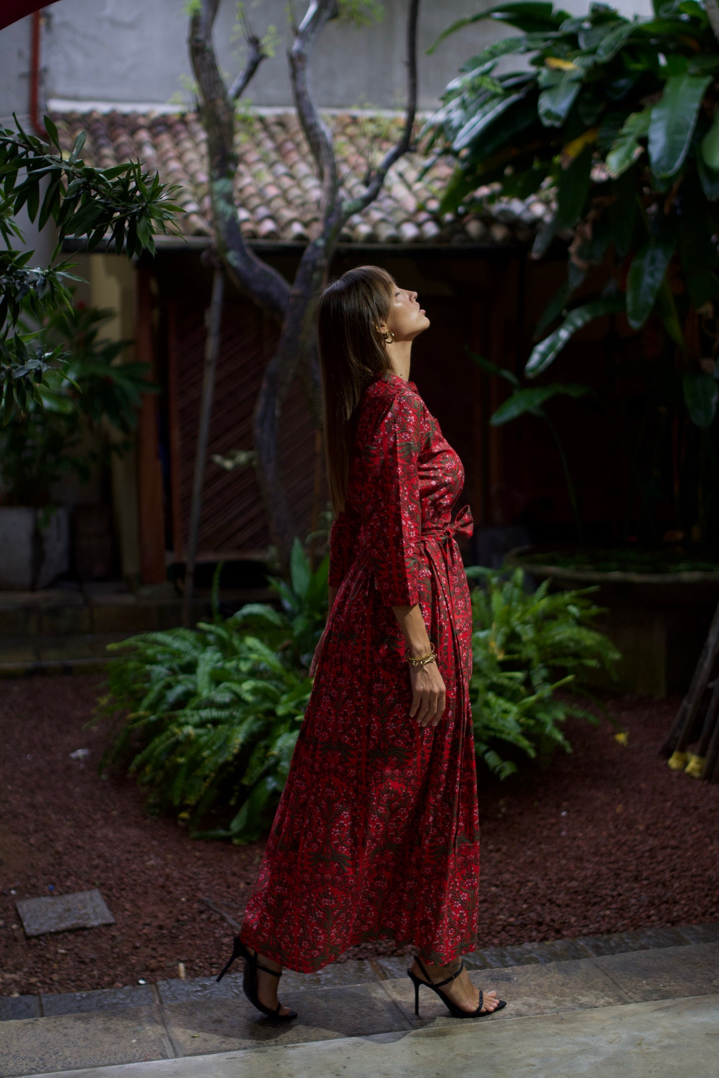 Box Pleated Maxi Dress - Red Floral