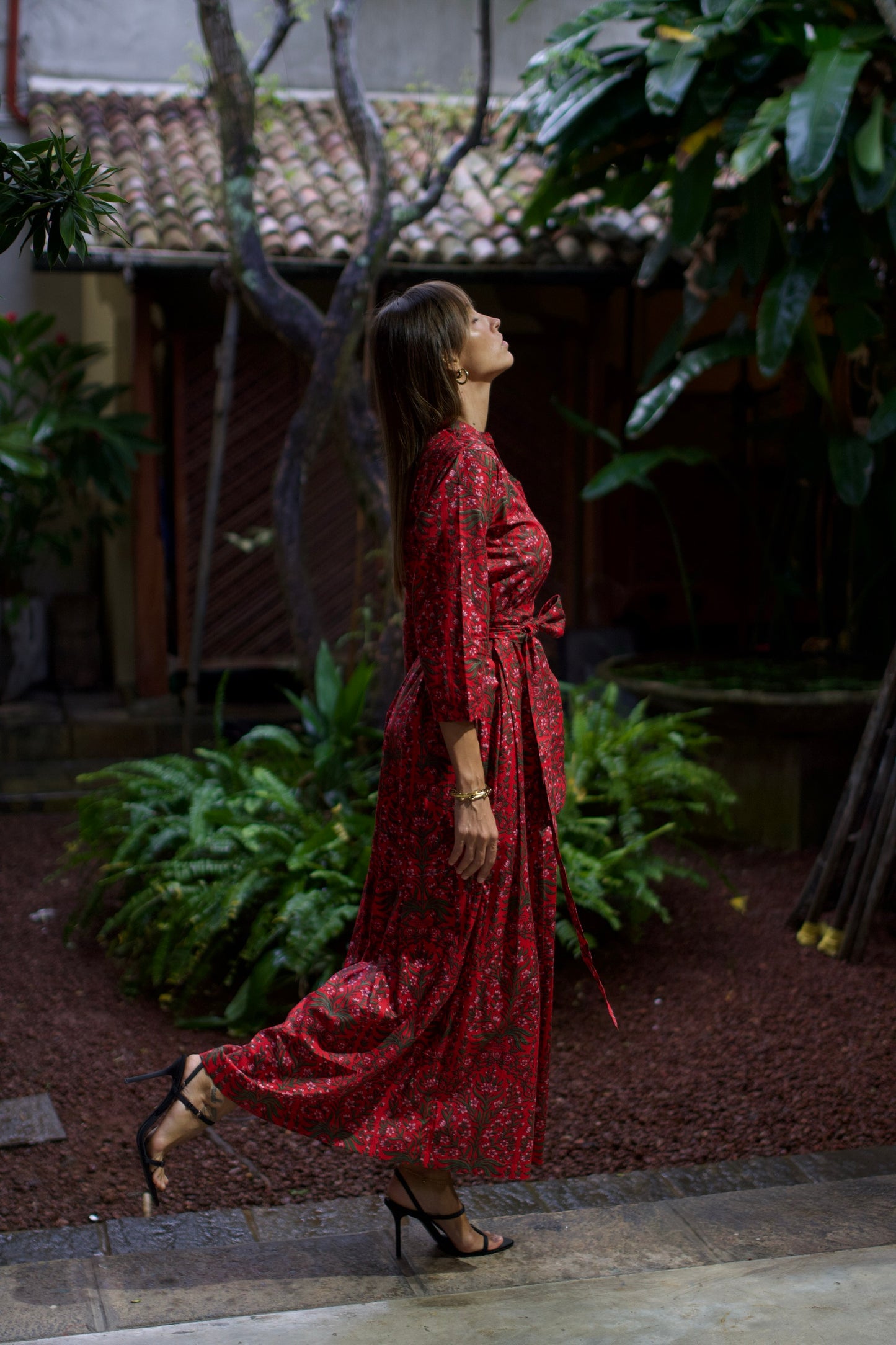 Box Pleated Maxi Dress - Red Floral