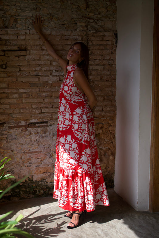 Jolie - Floral - Coral Red