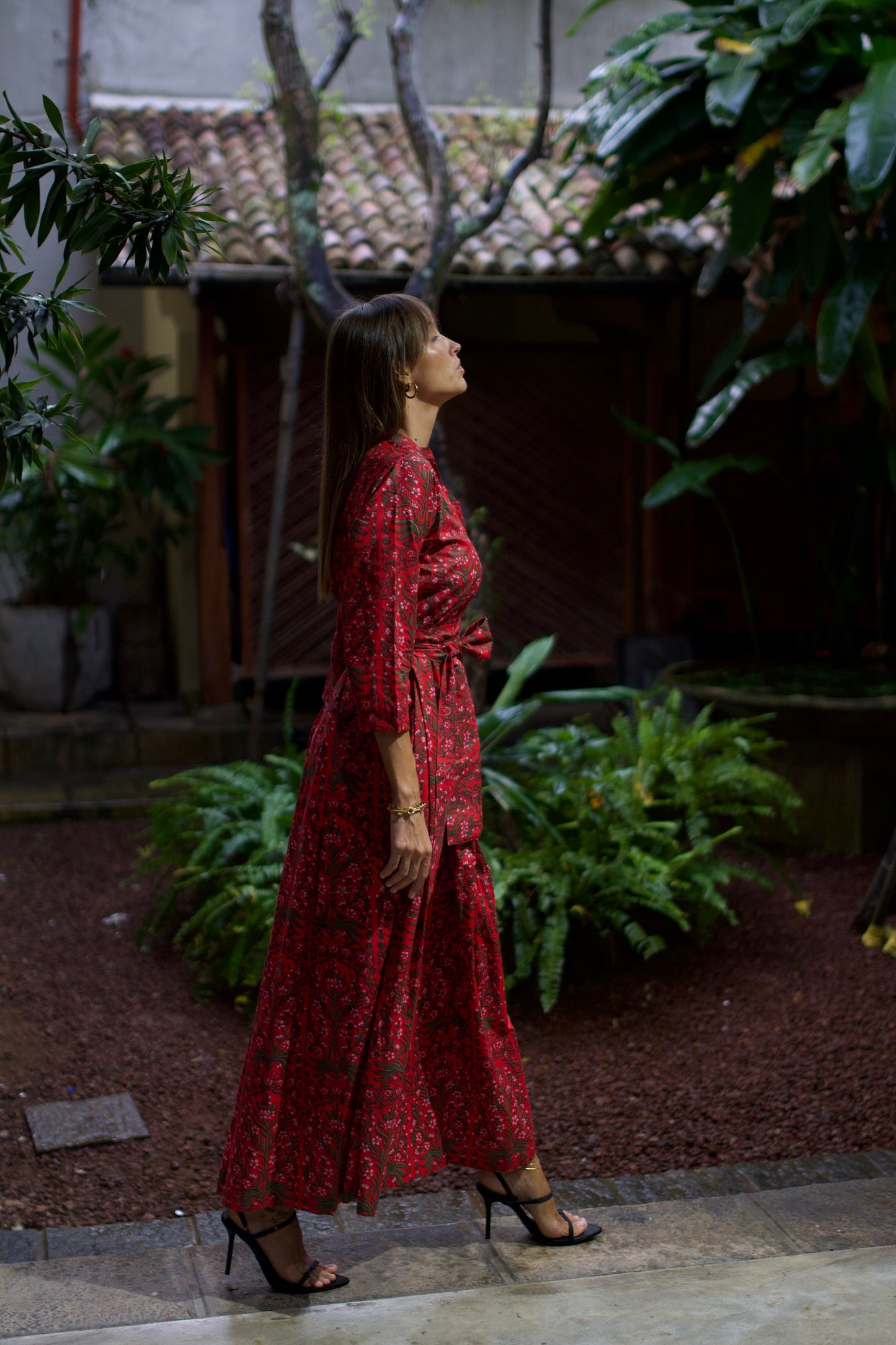 Box Pleated Maxi Dress - Red Floral