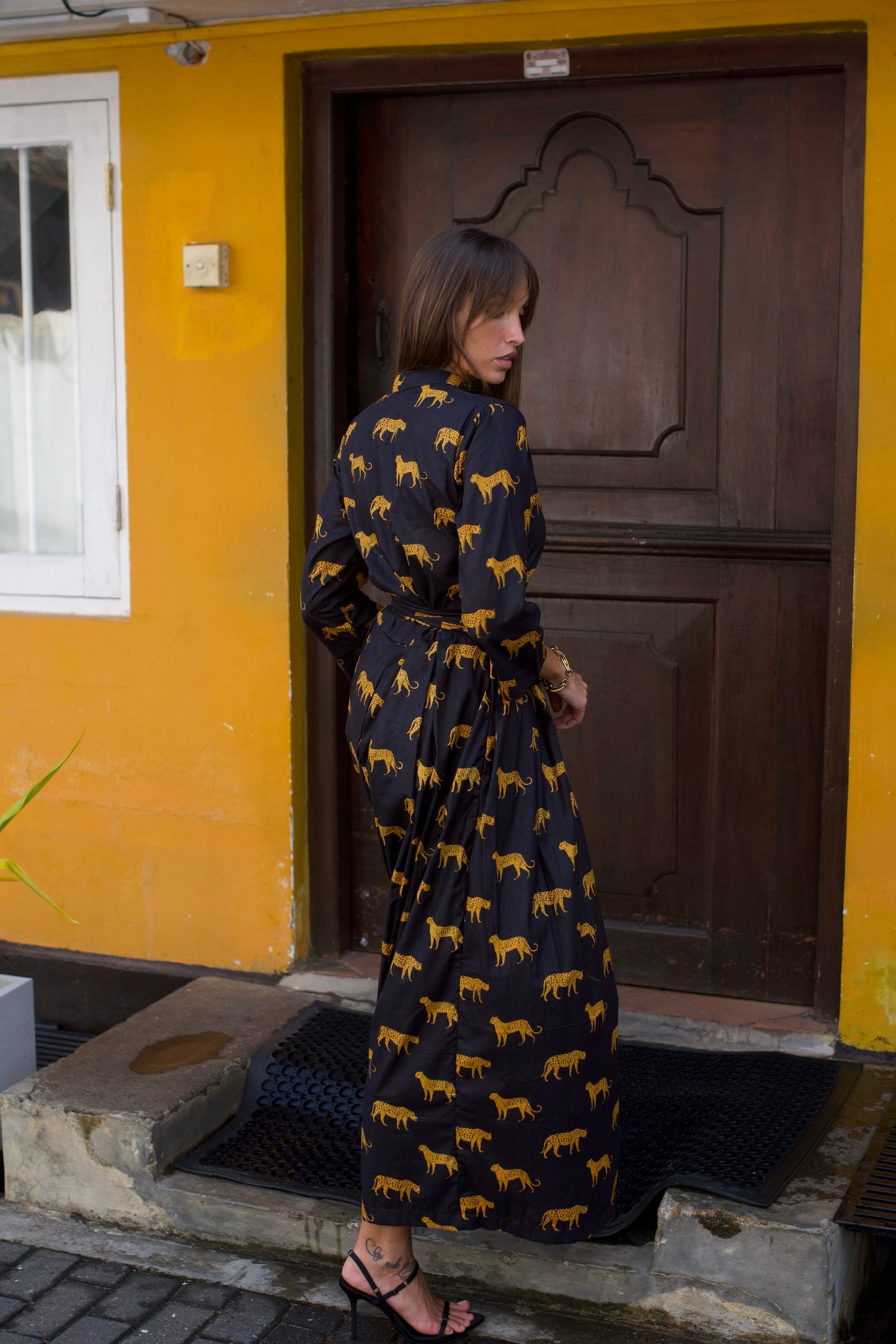 Box Pleated Maxi Dress - Leopard - Black