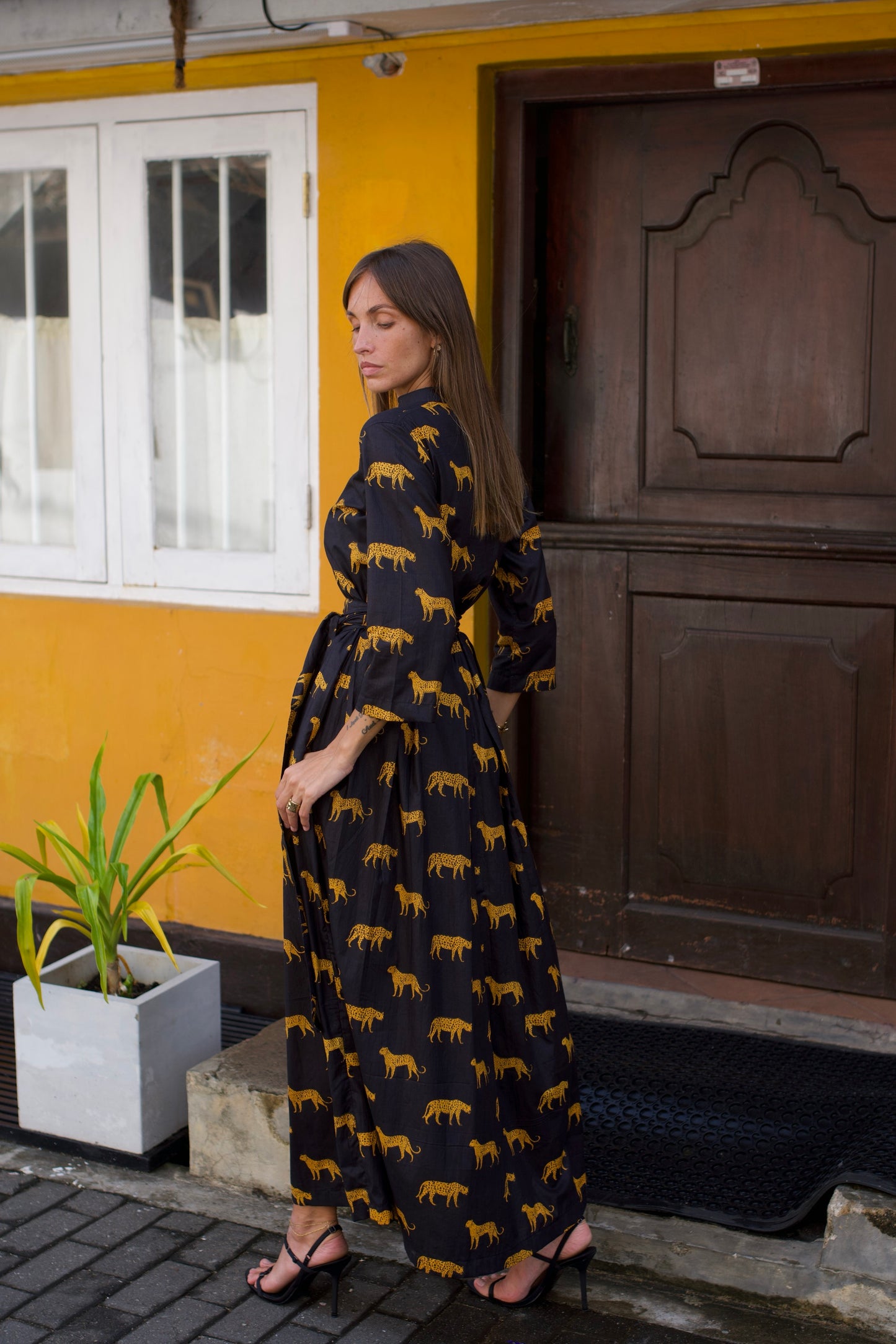 Box Pleated Maxi Dress - Leopard - Black