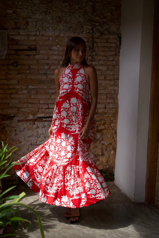 Jolie - Floral - Coral Red
